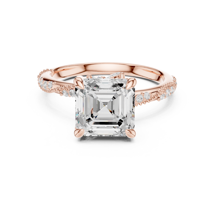 Asscher Cut Diamond Side Stone Engagement Ring Elegant Pavé Band