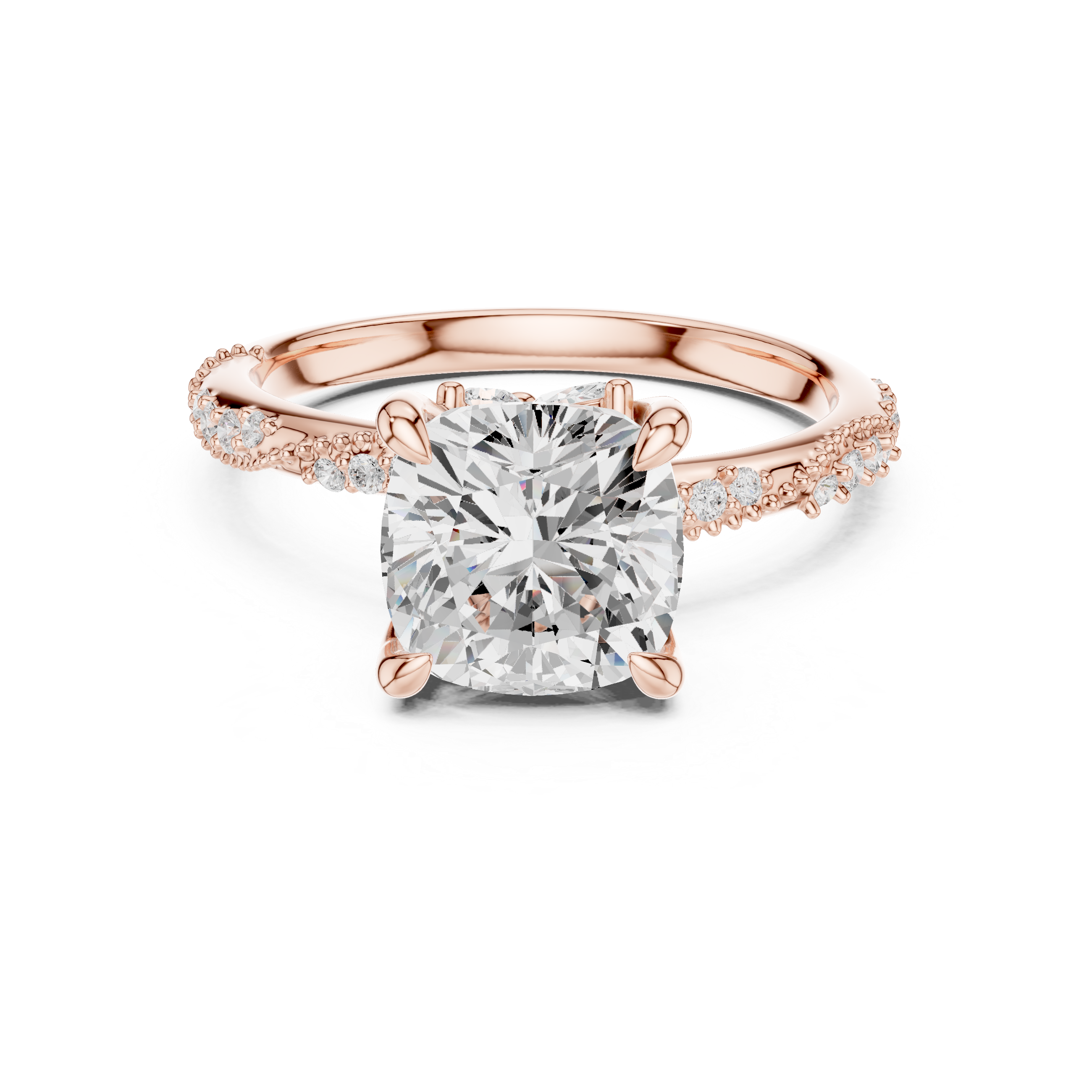 Cushion Cut Diamond Twist Side Stone Engagement Ring