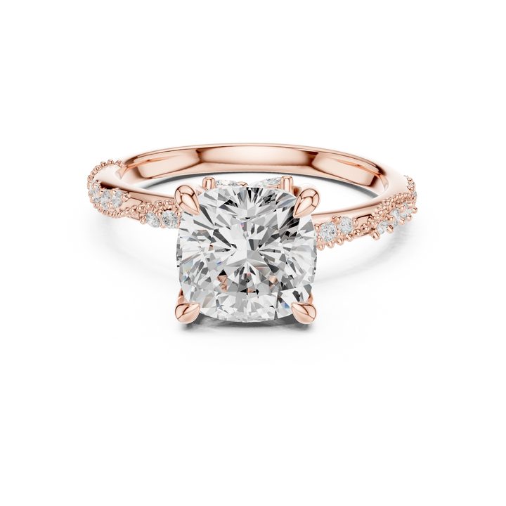 Cushion Cut Diamond Twist Side Stone Engagement Ring