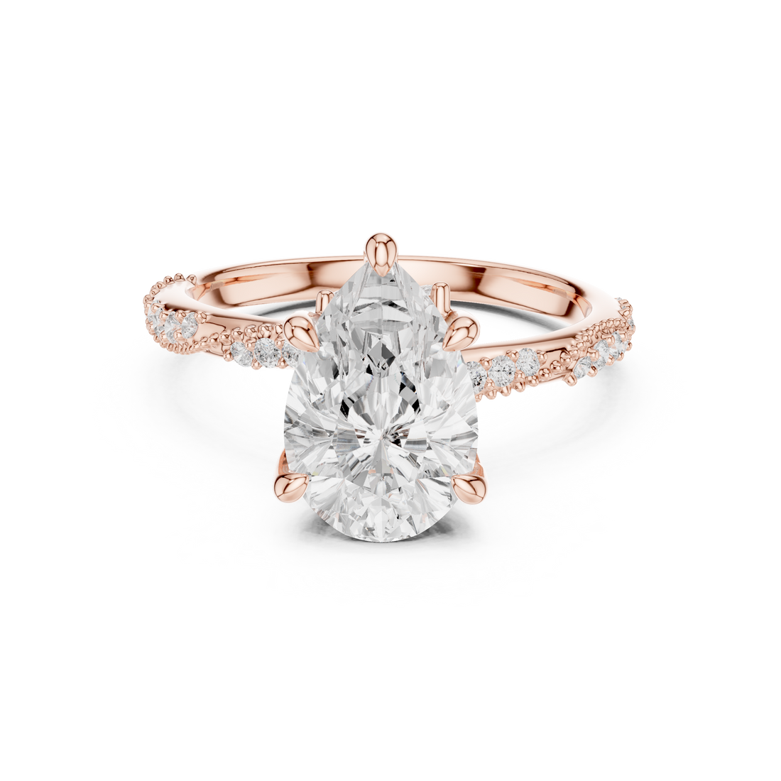 Pear Cut Diamond Twist Side Stone Engagement Ring