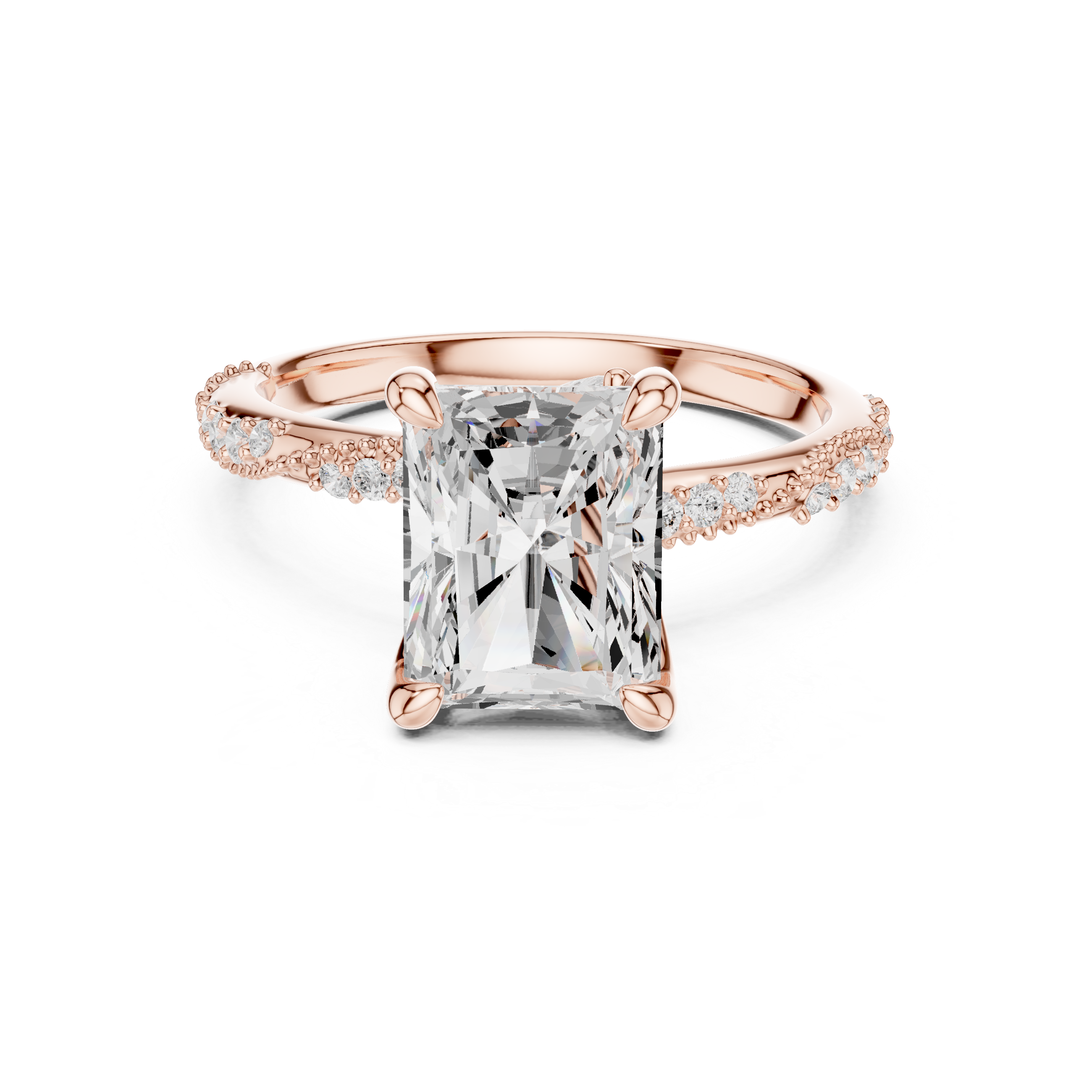 Radiant Cut Diamond Pavé Side Stone Engagement Ring