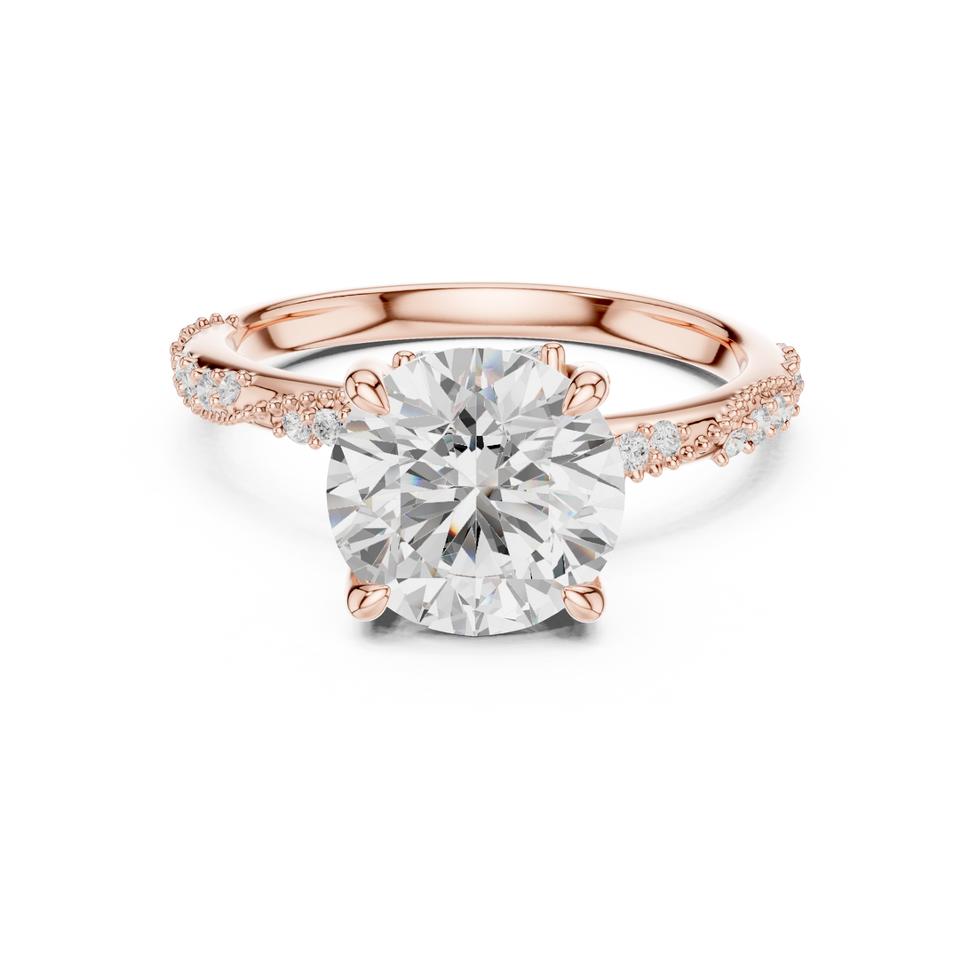 Round Cut Diamond Engagement Ring with Pavé Side Stones Elegance