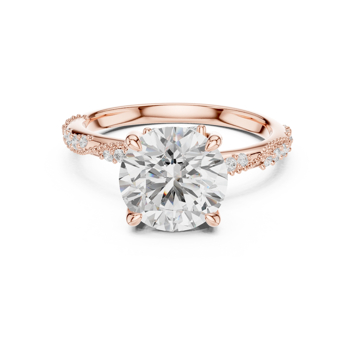 Round Cut Diamond Engagement Ring with Pavé Side Stones Elegance