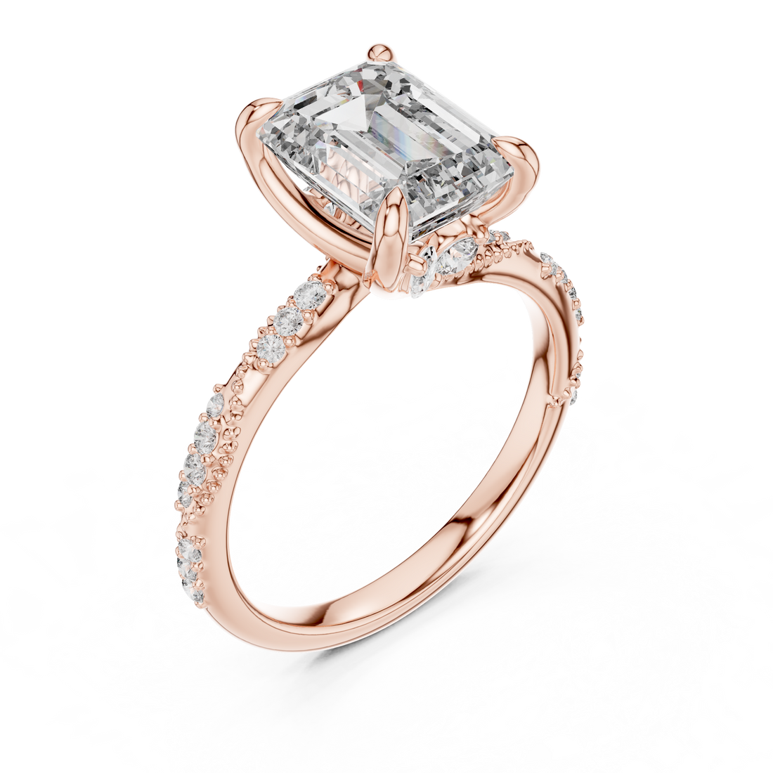 Emerald Cut Diamond Solitaire Ring with Pavé Side Stones