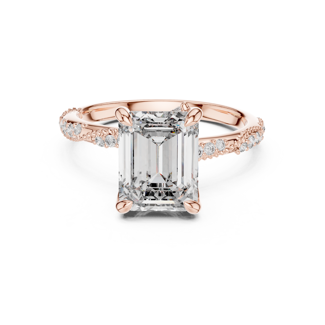 Emerald Cut Diamond Solitaire Ring with Pavé Side Stones