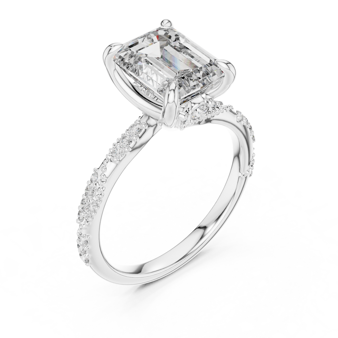 Emerald Cut Diamond Solitaire Ring with Pavé Side Stones