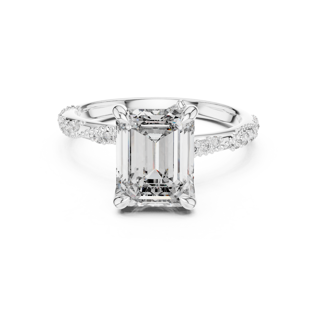 Emerald Cut Diamond Solitaire Ring with Pavé Side Stones