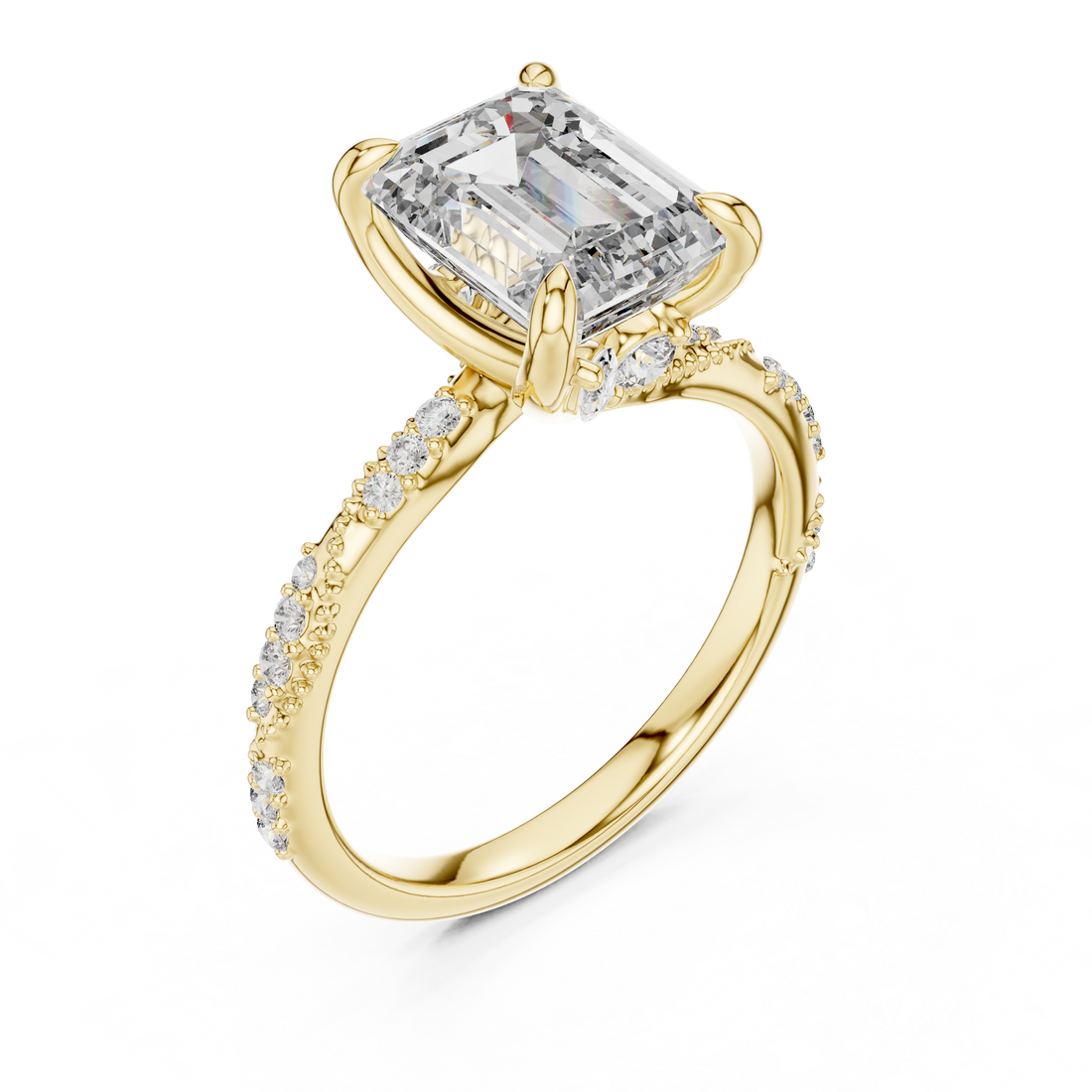 Emerald Cut Diamond Solitaire Ring with Pavé Side Stones