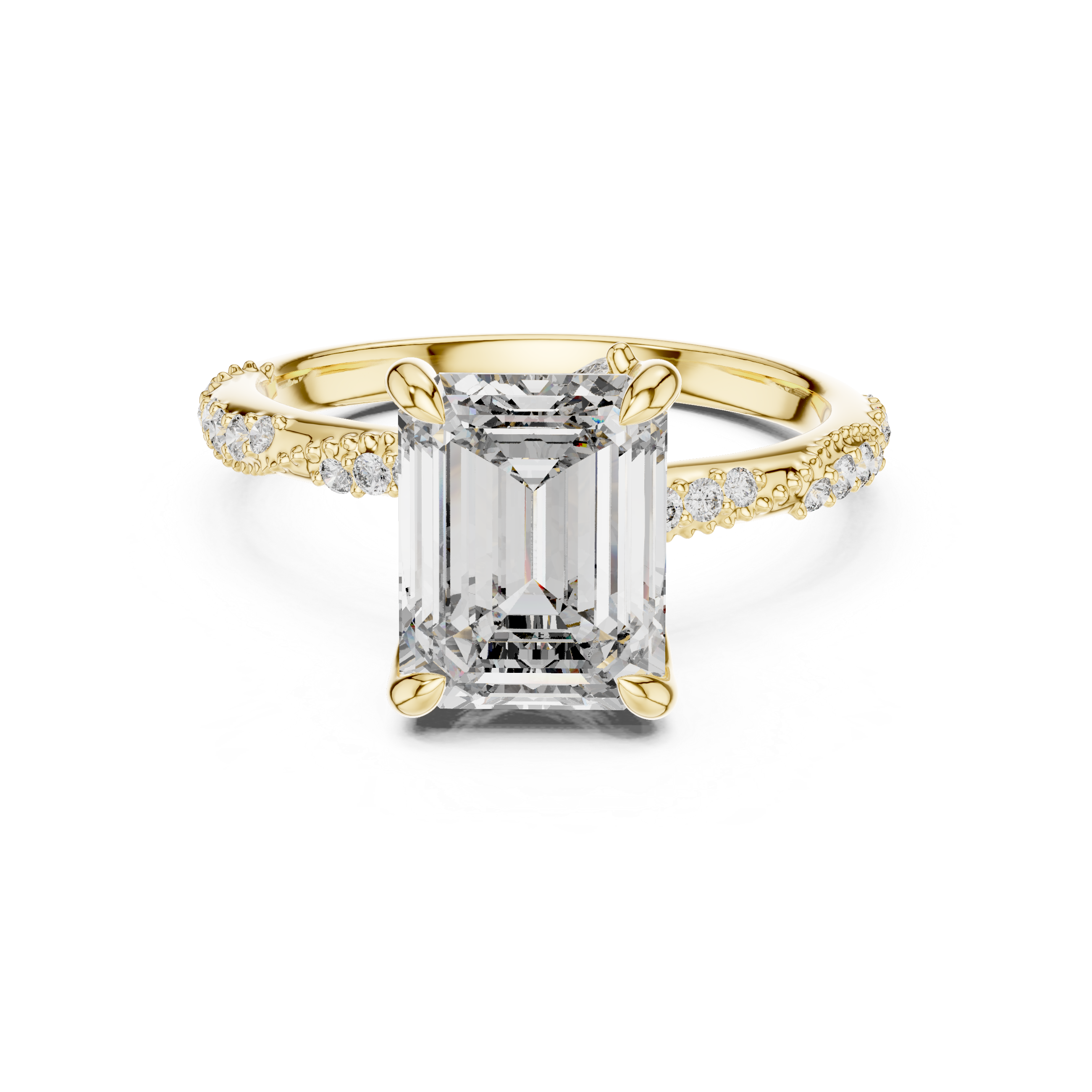 Emerald Cut Diamond Solitaire Ring with Pavé Side Stones