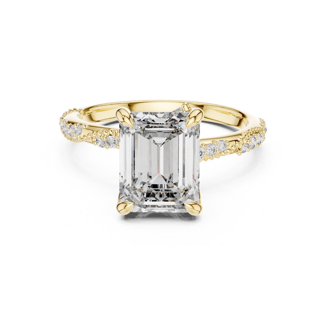 Emerald Cut Diamond Solitaire Ring with Pavé Side Stones