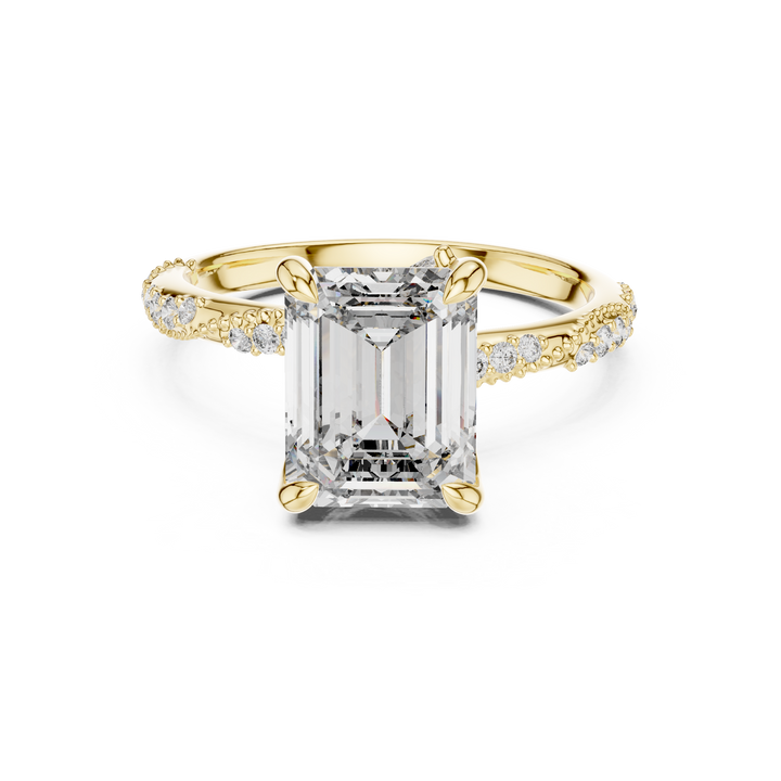 Emerald Cut Diamond Solitaire Ring with Pavé Side Stones