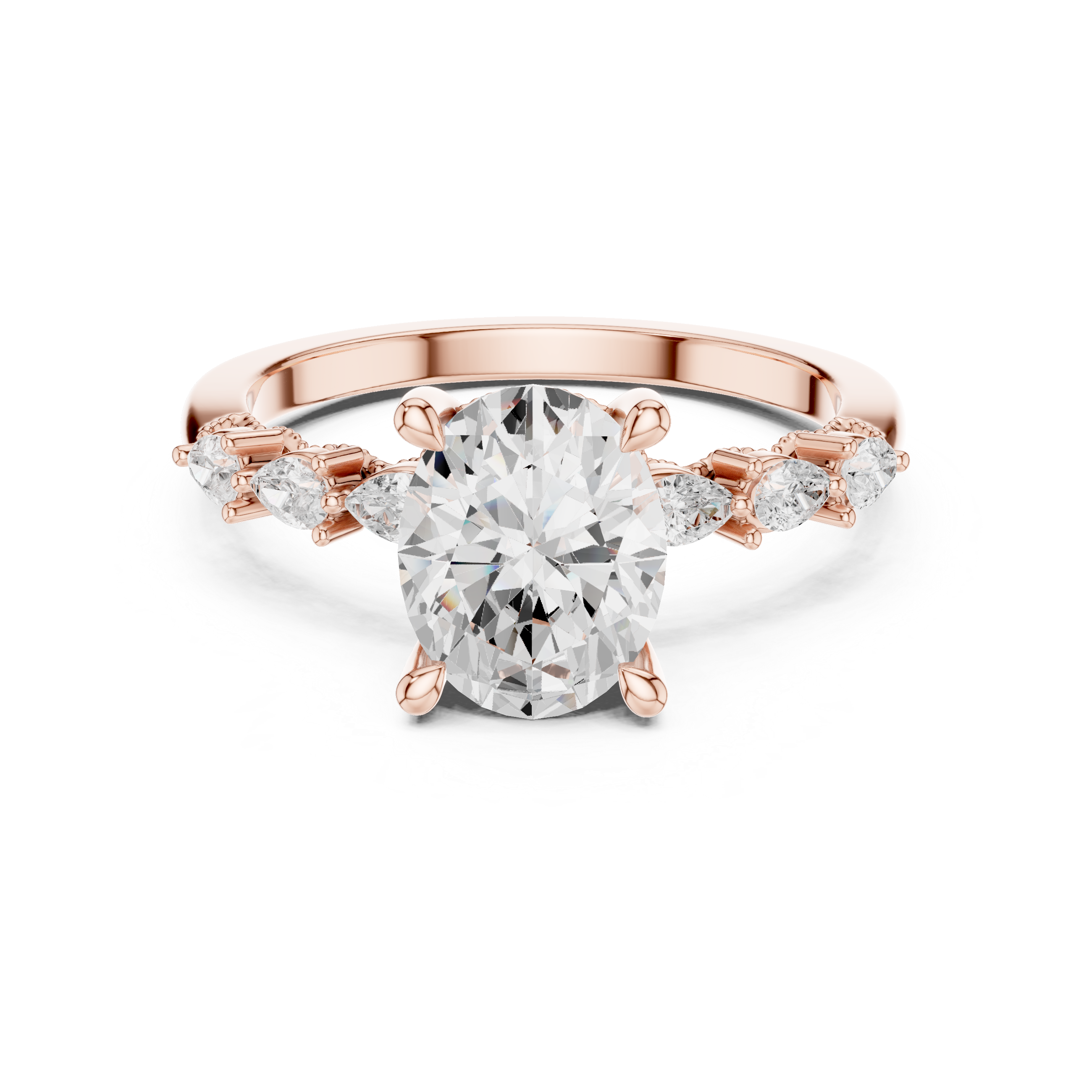 Oval Cut Diamond Marquise Side Stone Engagement Ring