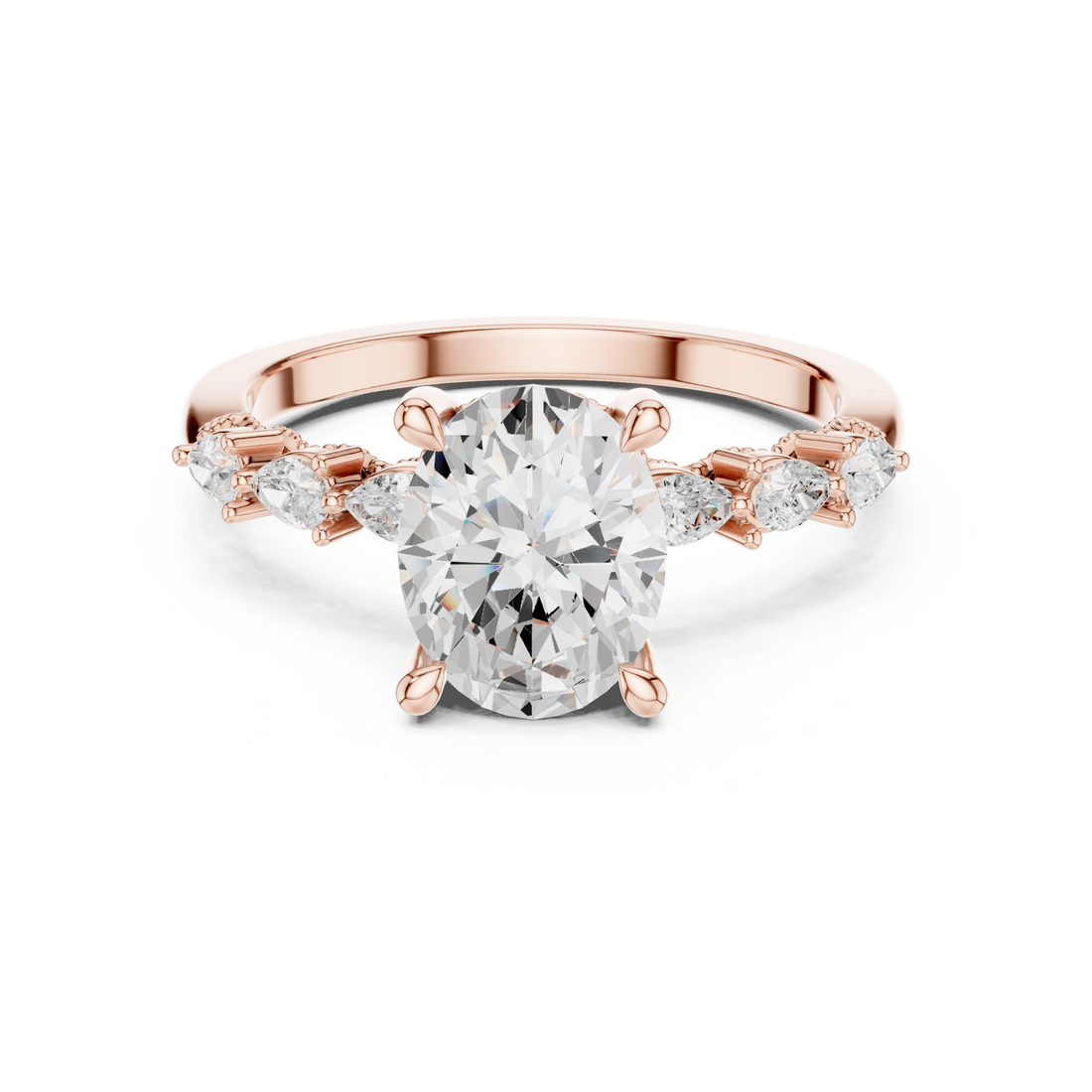 Oval Cut Diamond Marquise Side Stone Engagement Ring