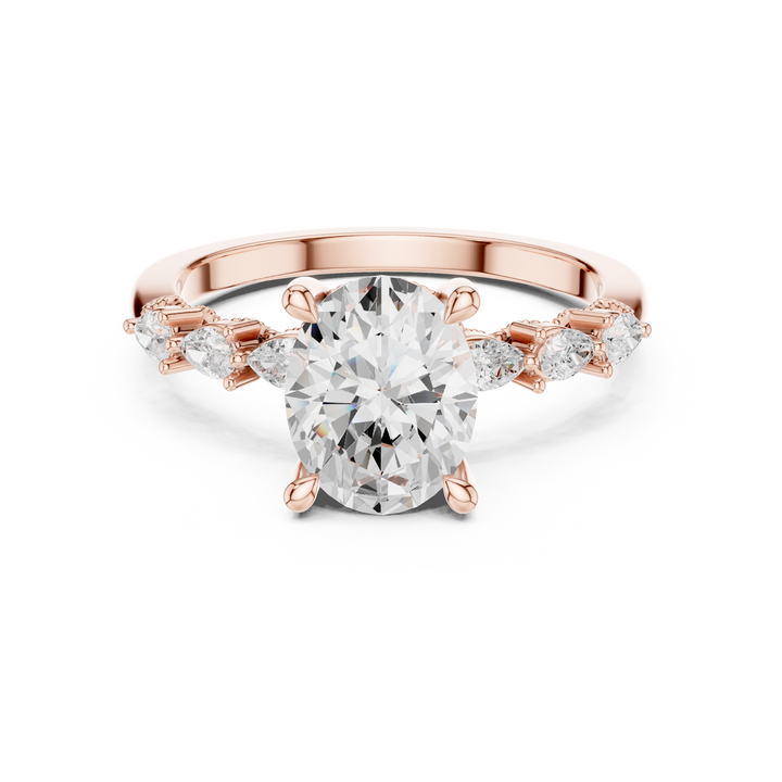 Oval Cut Diamond Marquise Side Stone Engagement Ring