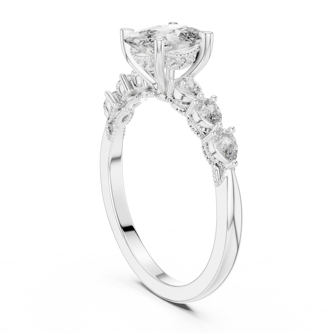 Emerald Cut Diamond Three Stone Engagement Ring