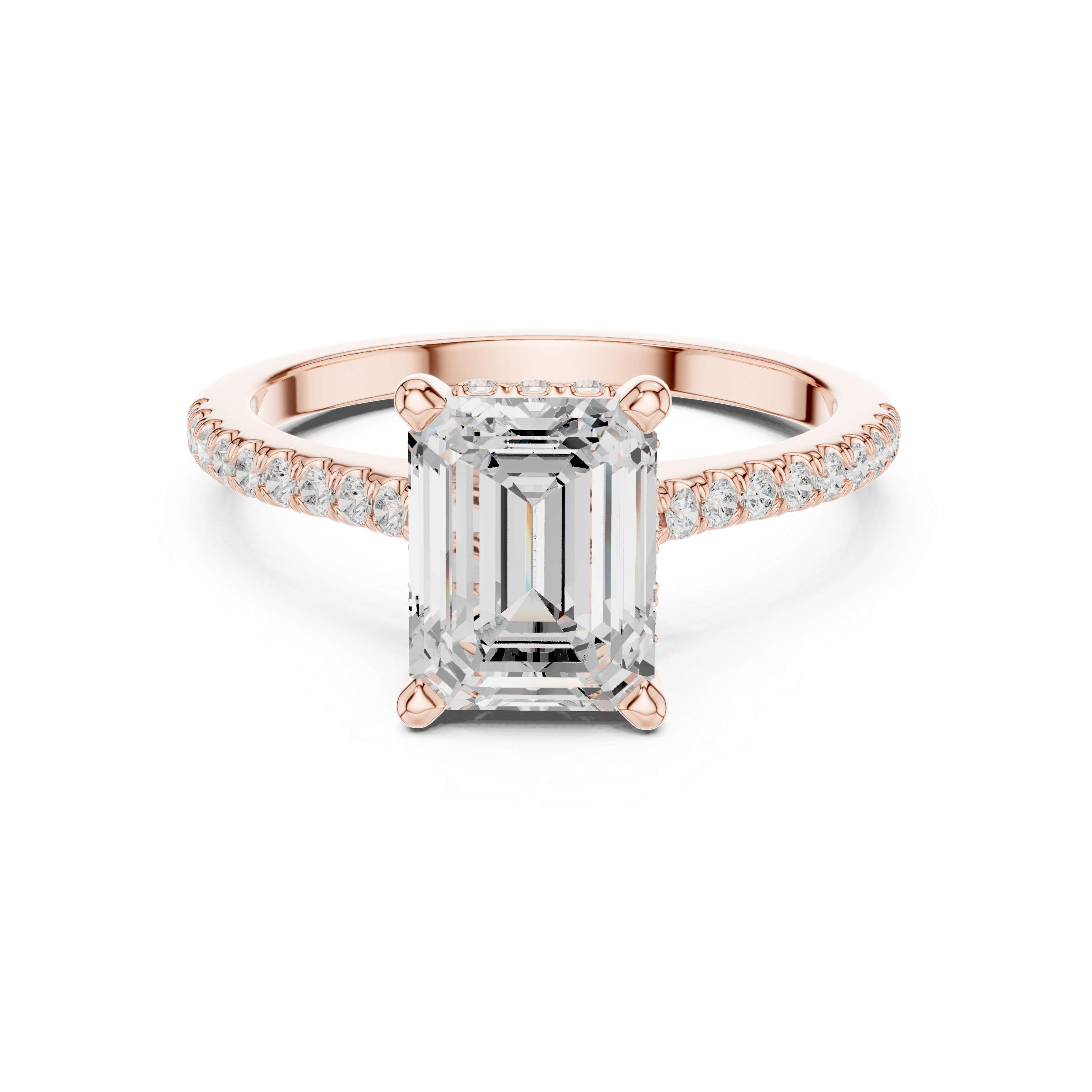 Emerald Cut Diamond Pavé Side Stone Engagement Ring