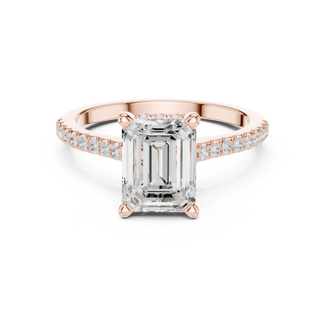 Emerald Cut Diamond Pavé Side Stone Engagement Ring