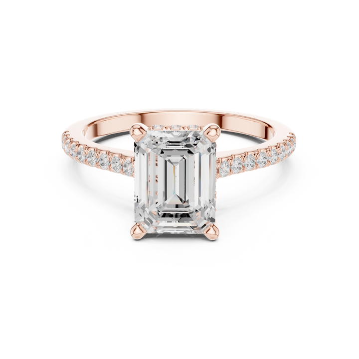 Emerald Cut Diamond Pavé Side Stone Engagement Ring