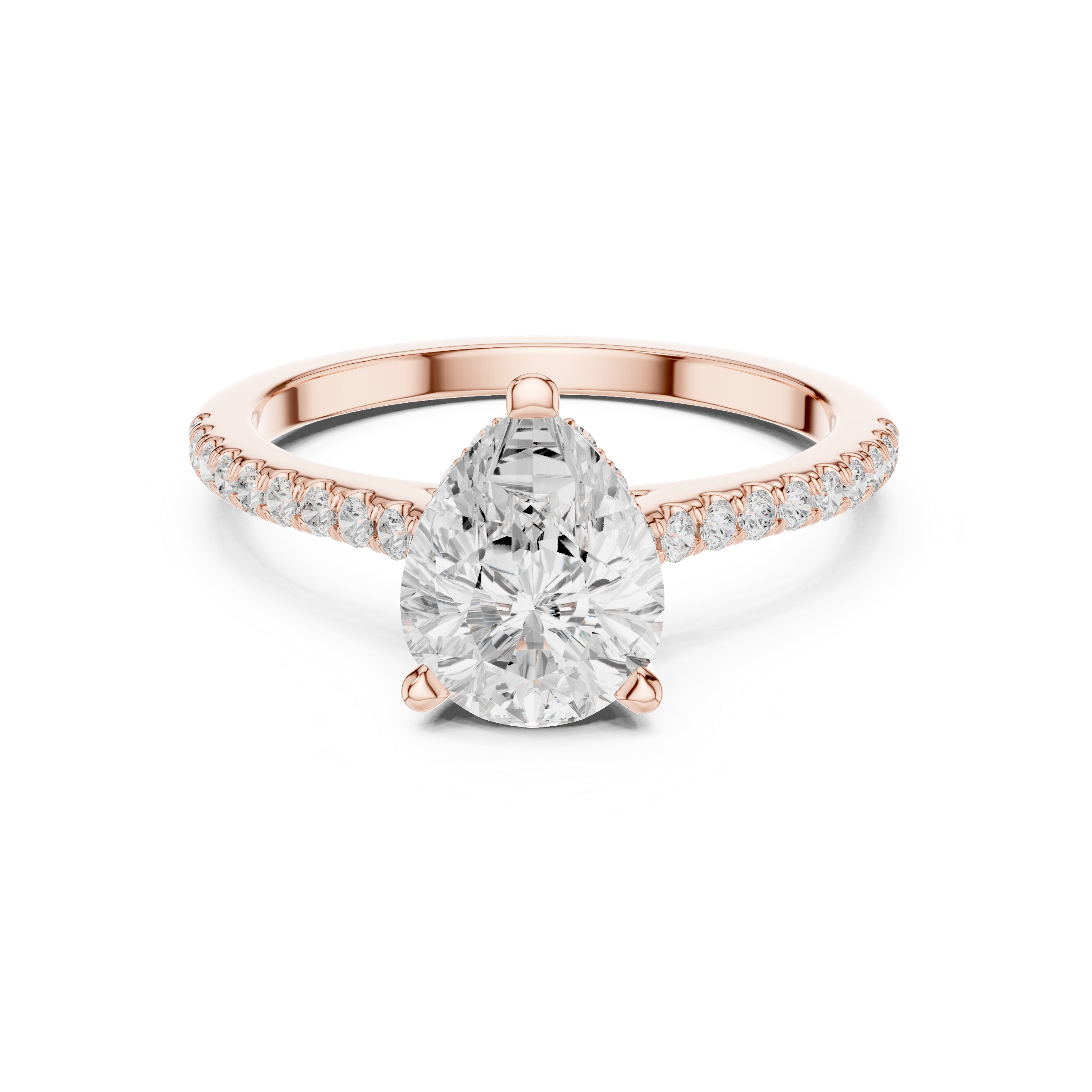 Pear Cut Diamond Pavé Band Engagement Ring Classic Solitaire Style