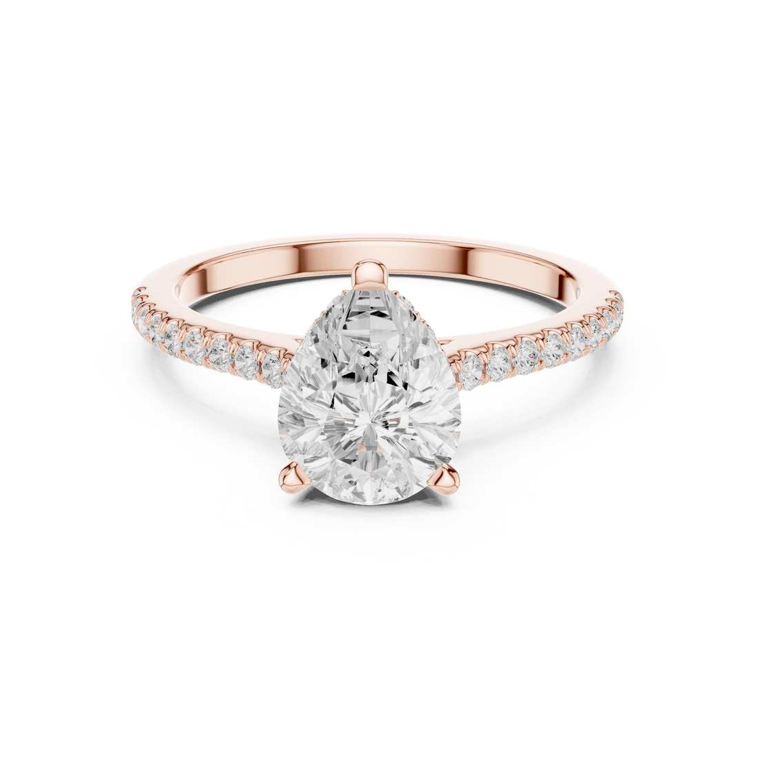 Pear Cut Diamond Pavé Band Engagement Ring Classic Solitaire Style