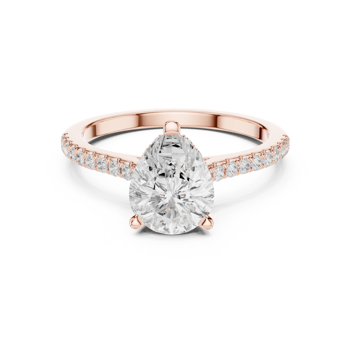 Pear Cut Diamond Pavé Band Engagement Ring Classic Solitaire Style