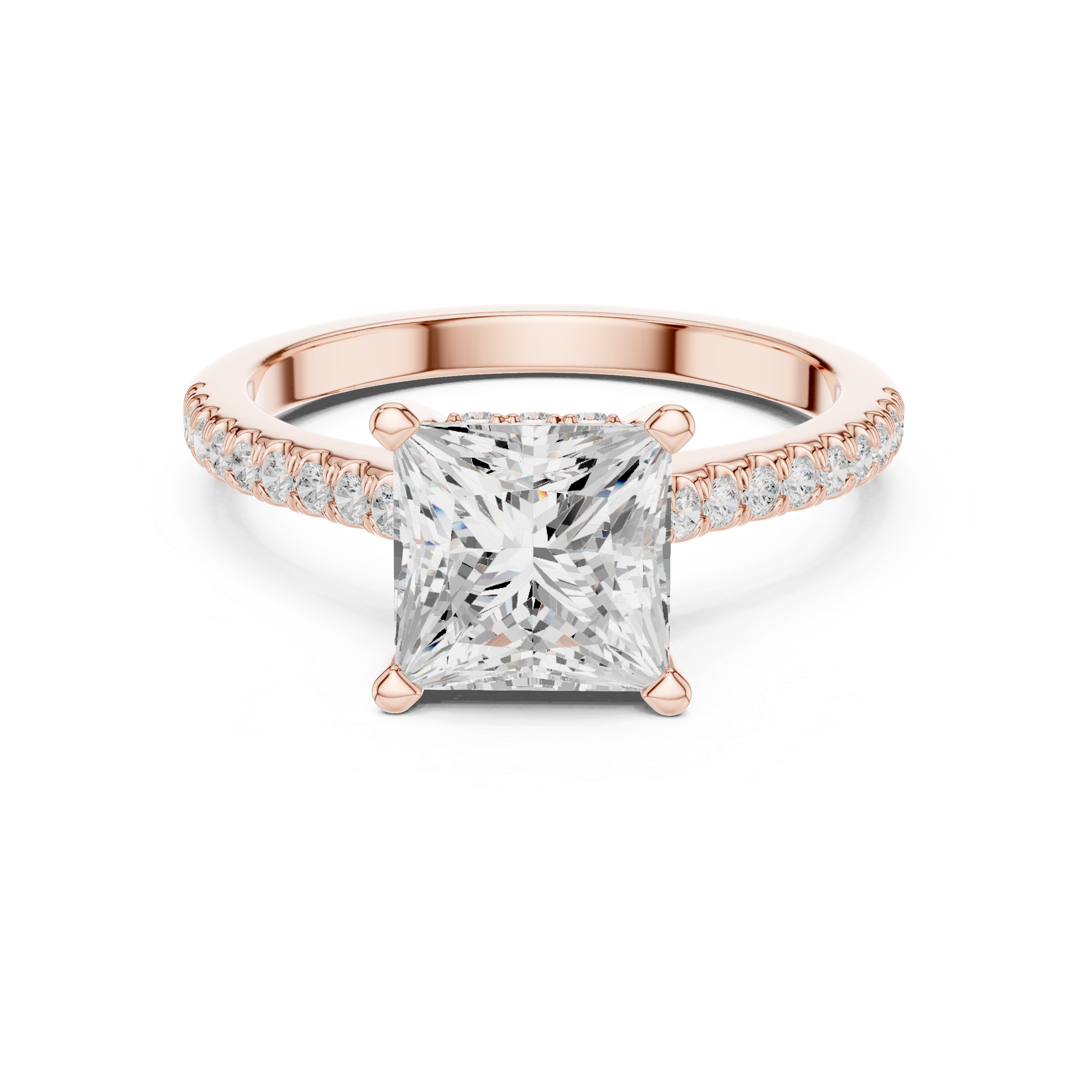Princess Cut Diamond Engagement Ring with Pavé Band Elegance