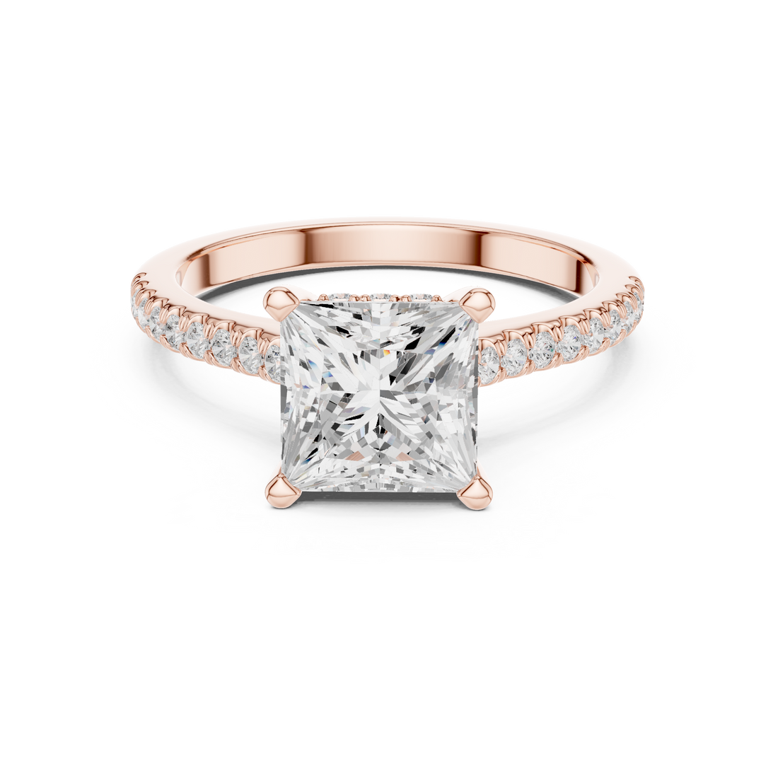 Princess Cut Diamond Engagement Ring with Pavé Band Elegance