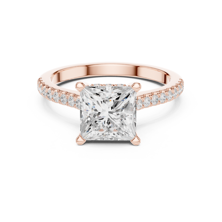 Princess Cut Diamond Engagement Ring with Pavé Band Elegance