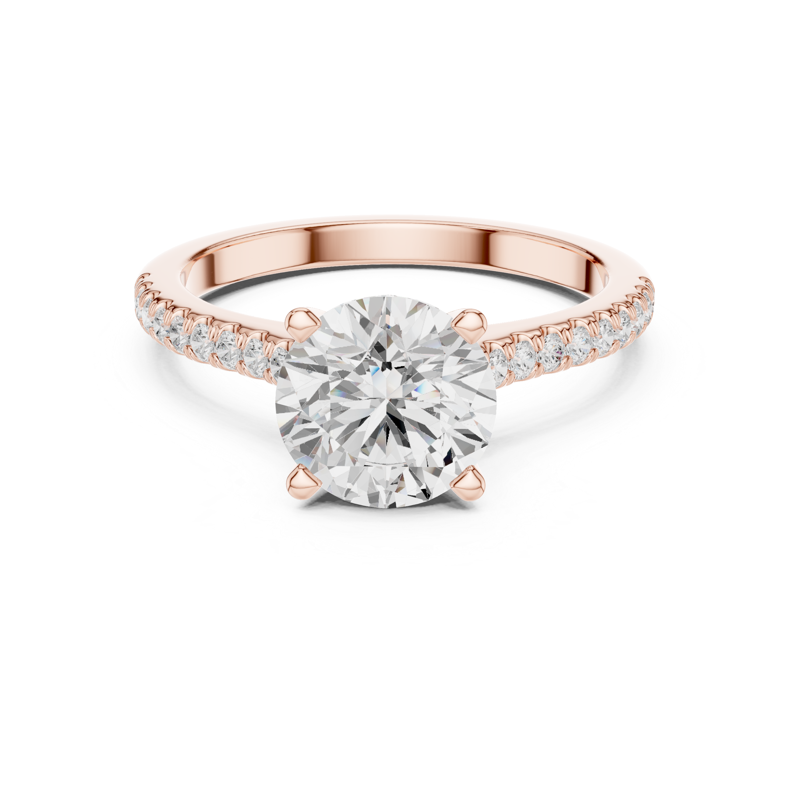 Round Cut Diamond Solitaire Engagement Ring with Pavé Band