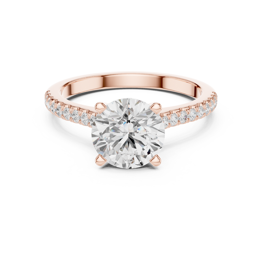 Round Cut Diamond Solitaire Engagement Ring with Pavé Band