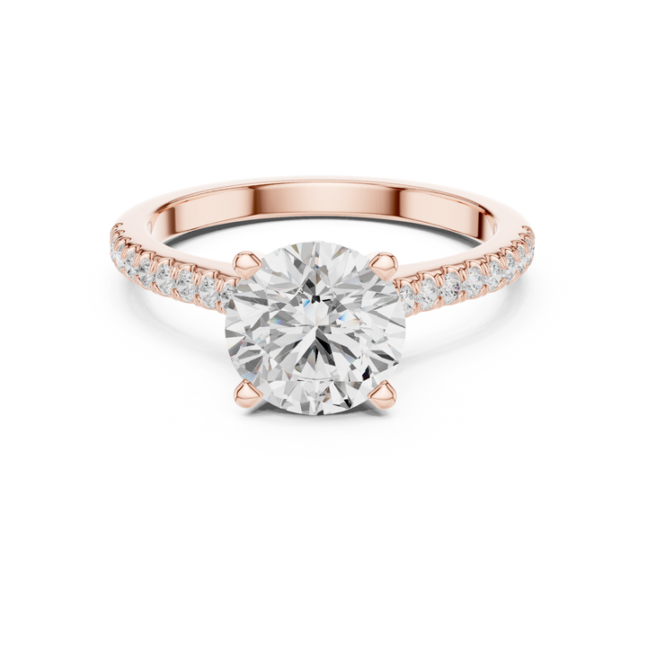 Round Cut Diamond Solitaire Engagement Ring with Pavé Band