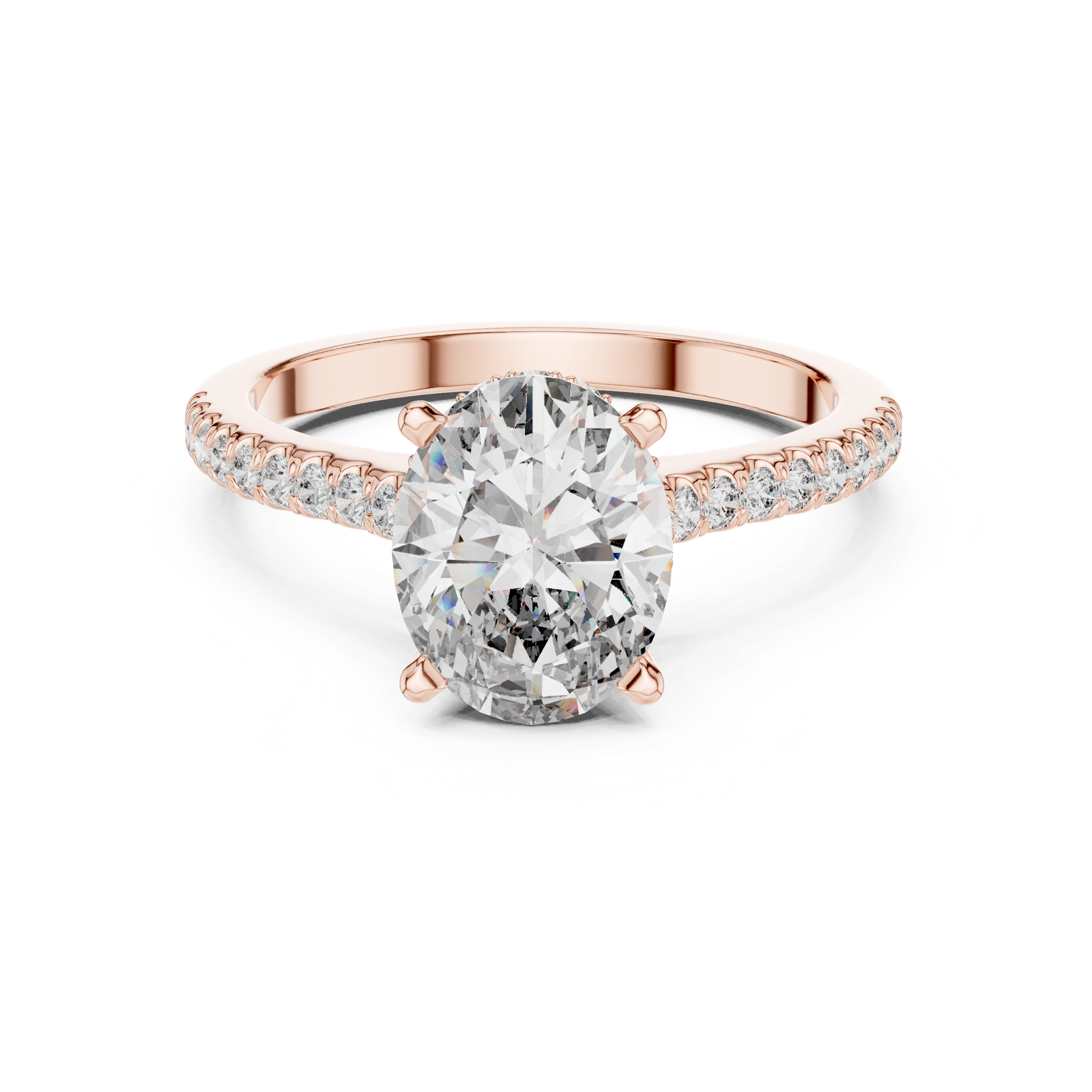 Oval Cut Diamond Pavé Band Solitaire Engagement Ring