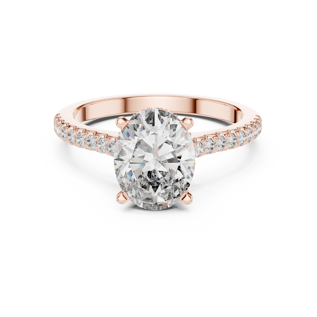 Oval Cut Diamond Pavé Band Solitaire Engagement Ring