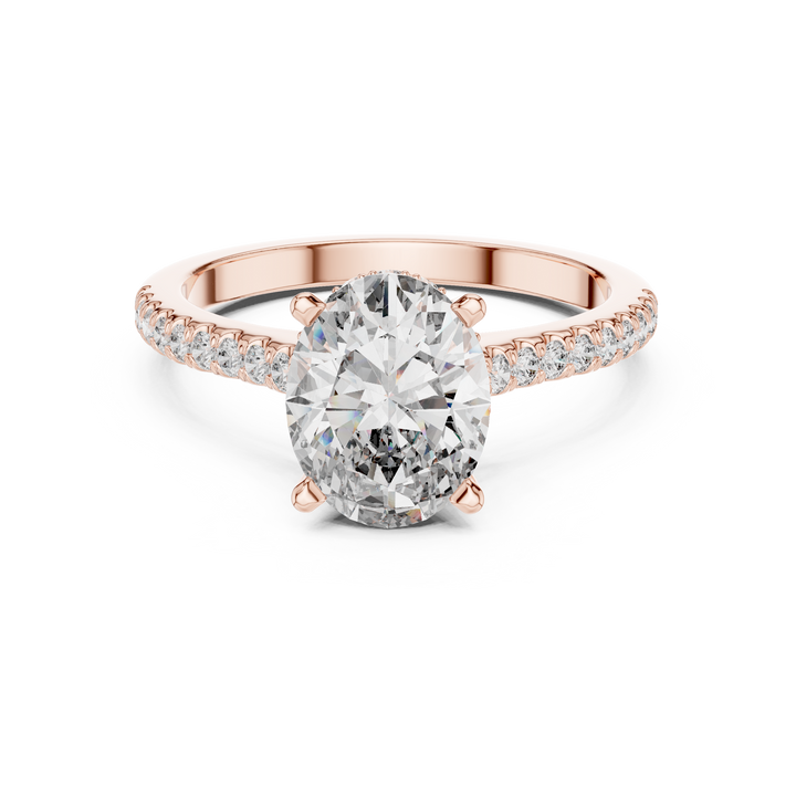 Oval Cut Diamond Pavé Band Solitaire Engagement Ring