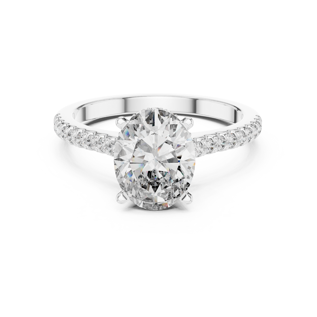Oval Cut Diamond Pavé Band Solitaire Engagement Ring