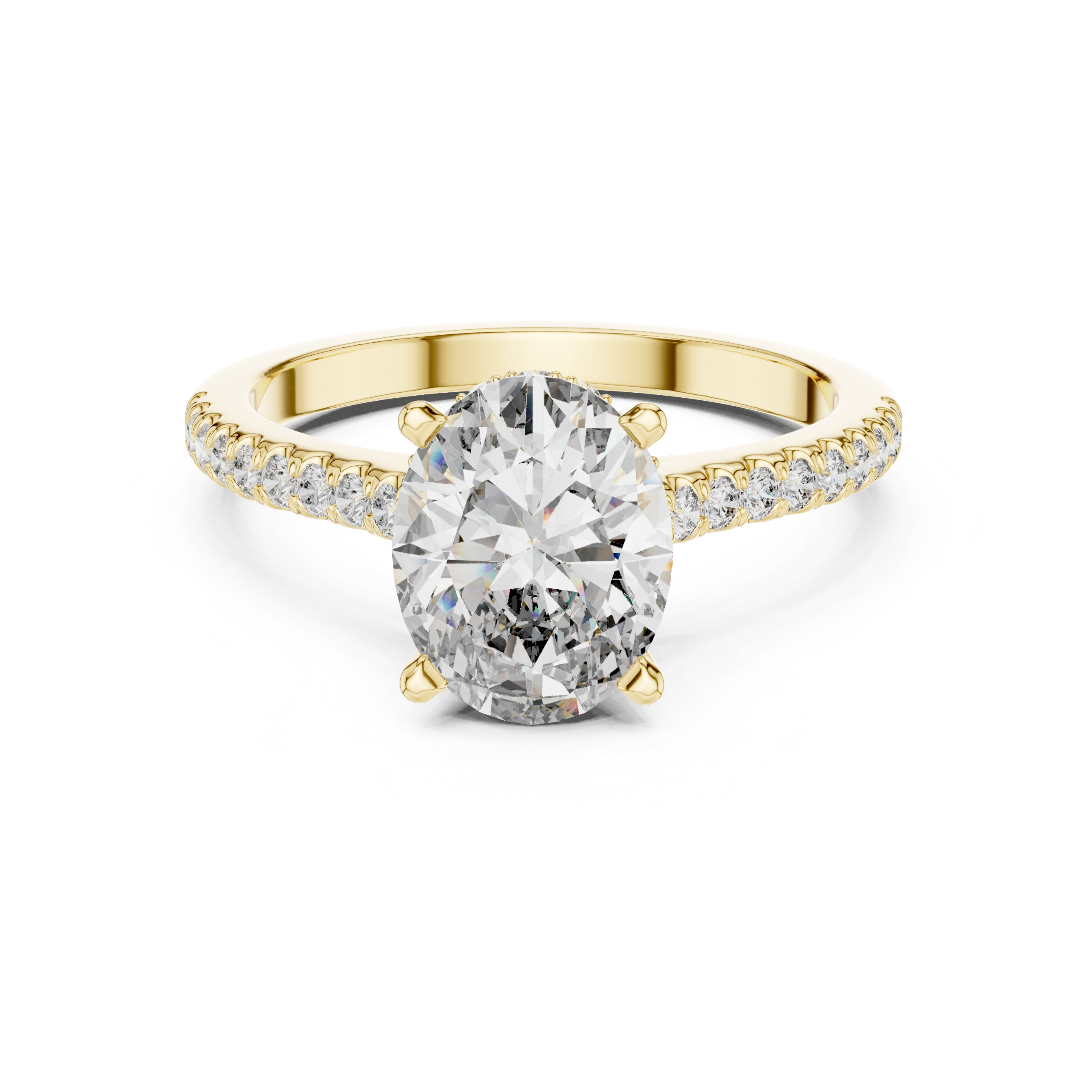Oval Cut Diamond Pavé Band Solitaire Engagement Ring