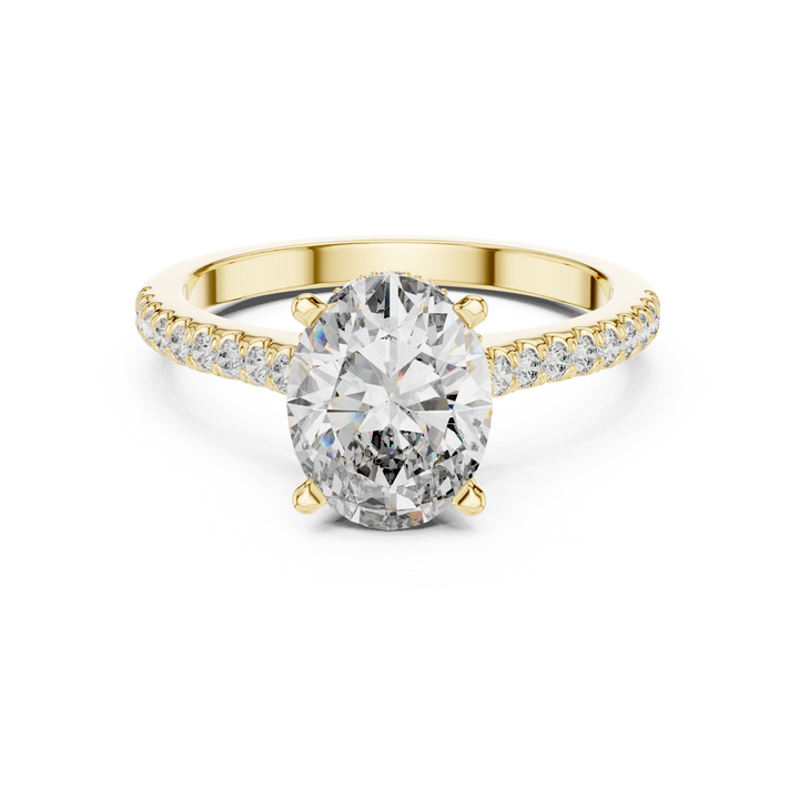 Oval Cut Diamond Pavé Band Solitaire Engagement Ring