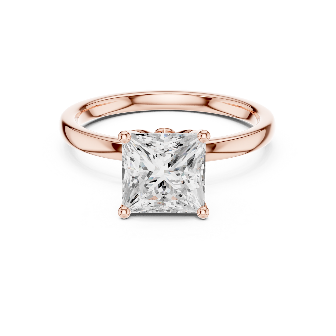 Sparkling Princess Cut Diamond Solitaire Engagement Ring Classic Four Prong Setting close-up accent detail