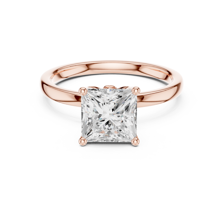 Sparkling Princess Cut Diamond Solitaire Engagement Ring Classic Four Prong Setting close-up accent detail