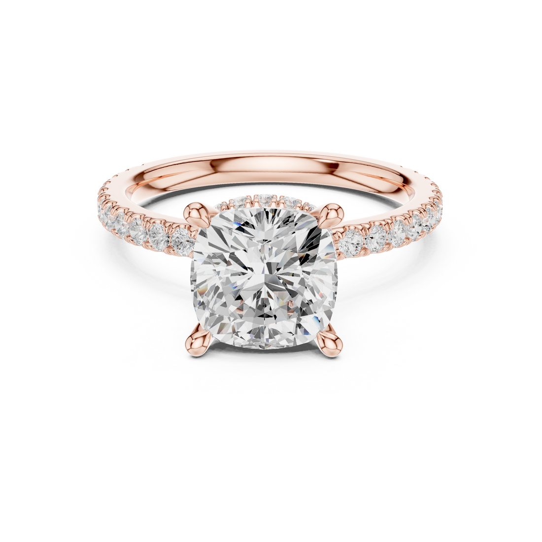 Cushion Cut Diamond Solitaire Ring with Pavé Band