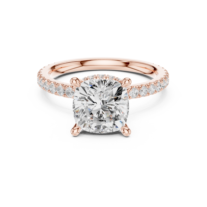 Cushion Cut Diamond Solitaire Ring with Pavé Band