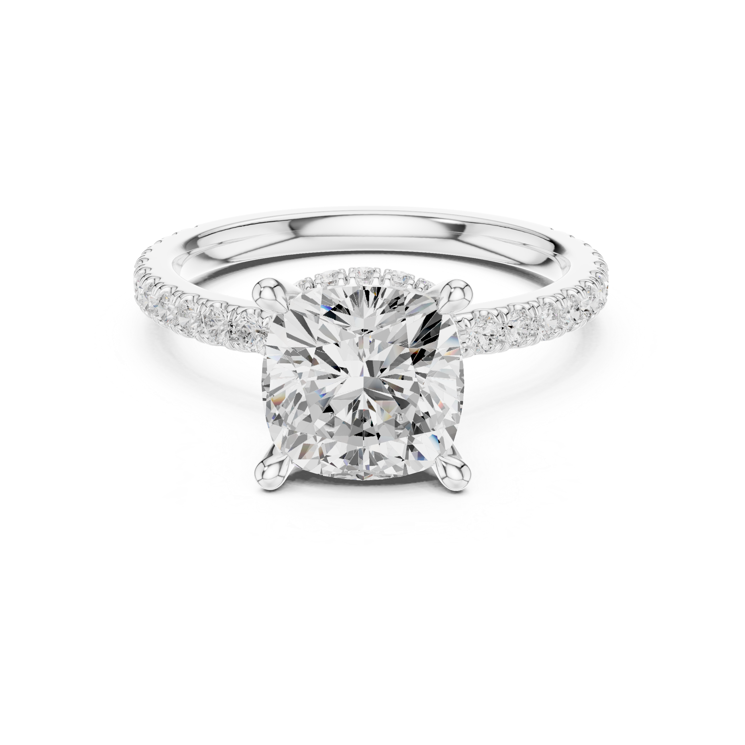 Cushion Cut Diamond Solitaire Ring with Pavé Band
