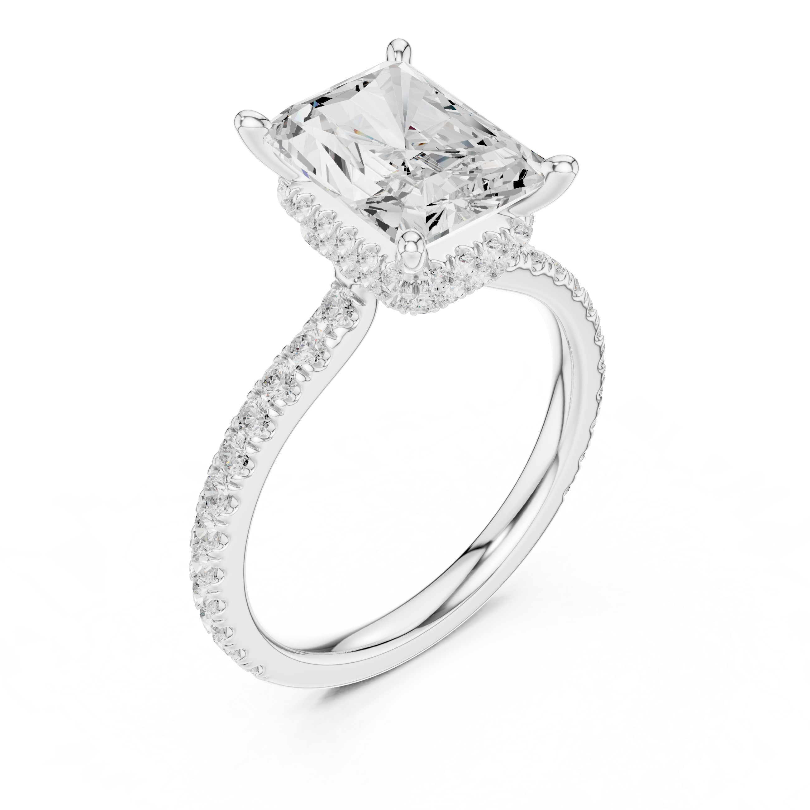 Radiant Cut Diamond Engagement Ring with Pavé Band Timeless Elegance