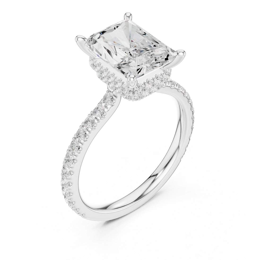 Radiant Cut Diamond Engagement Ring with Pavé Band Timeless Elegance