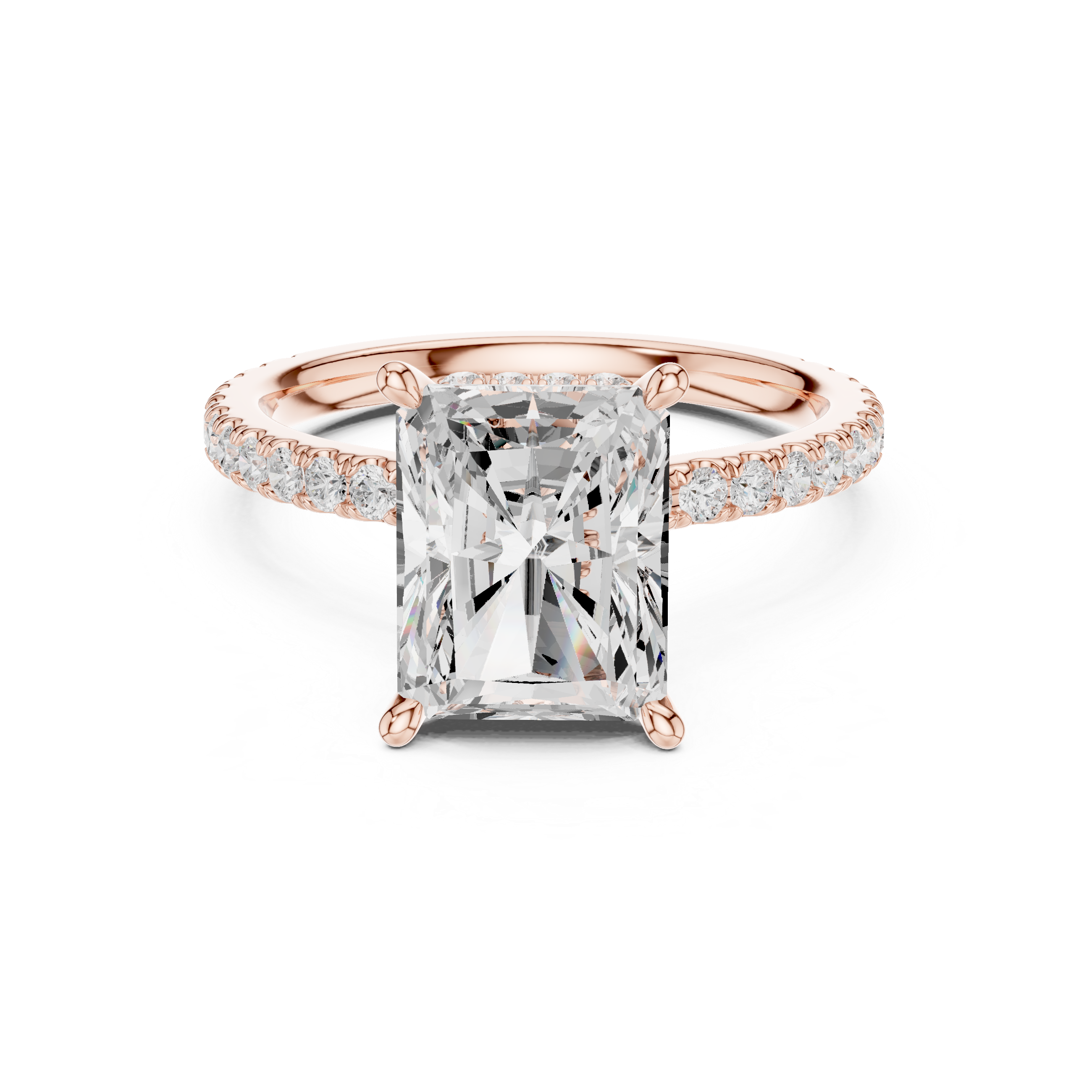 Minimalist Style Radiant Cut Diamond Engagement Ring with Pavé Band Timeless Elegance perfect for everyday elegant simple wear