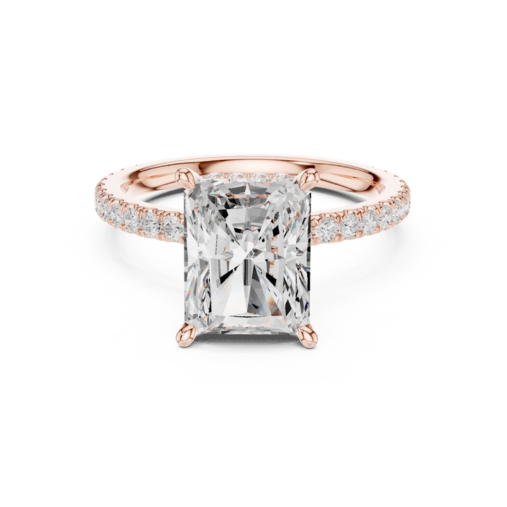Minimalist Style Radiant Cut Diamond Engagement Ring with Pavé Band Timeless Elegance perfect for everyday elegant simple wear