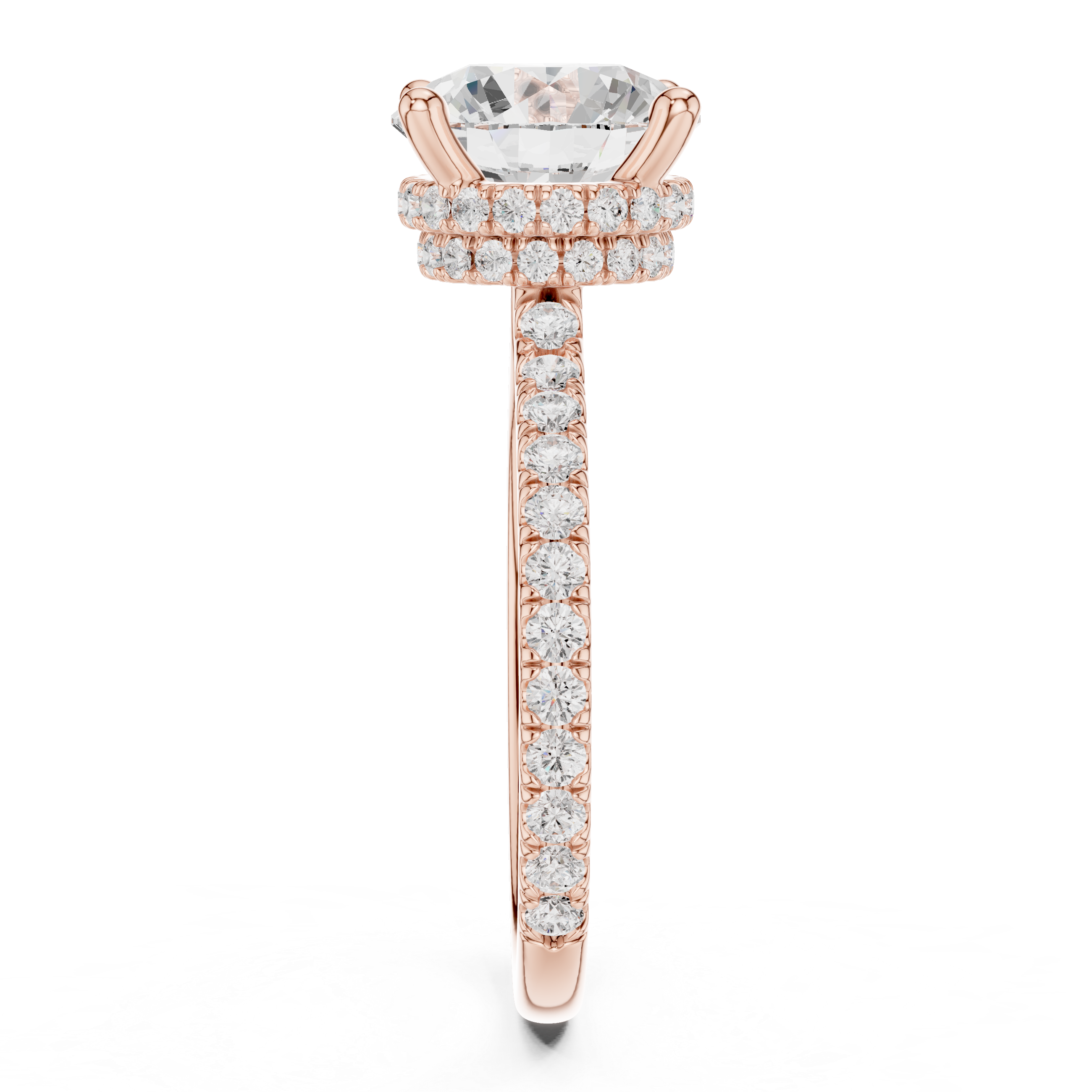 Round Cut Diamond Pavé Engagement Ring with Classic Solitaire Design