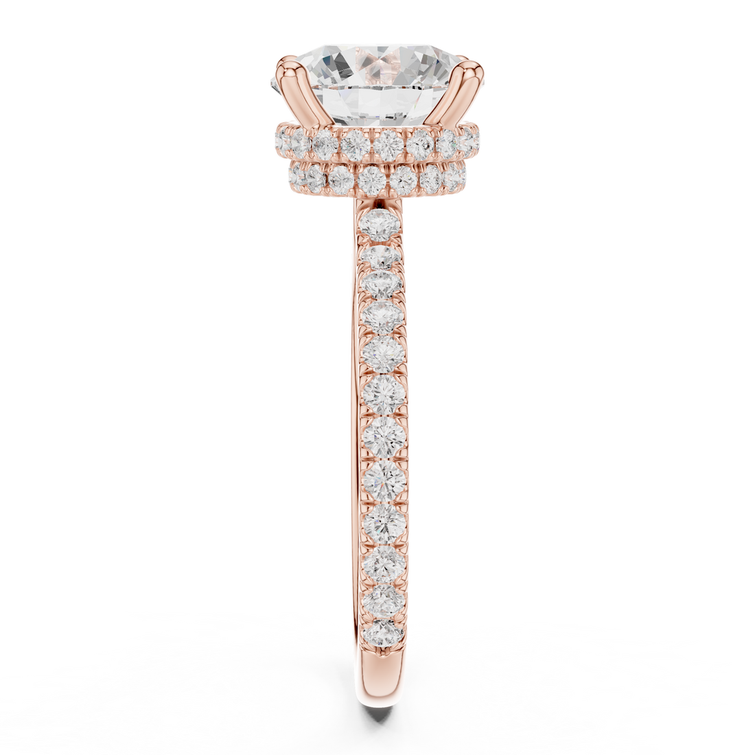 Round Cut Diamond Pavé Engagement Ring with Classic Solitaire Design
