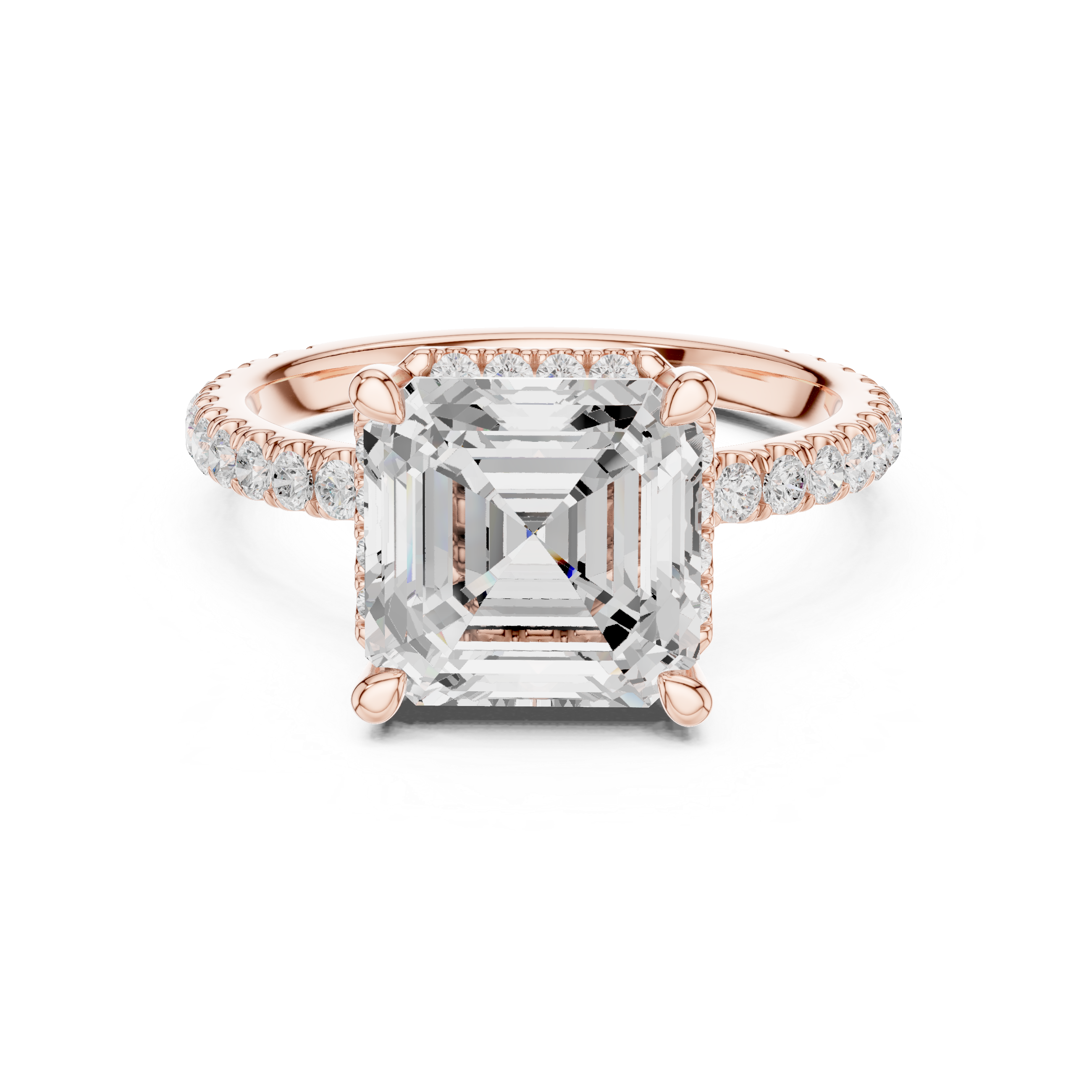 Sparkling Asscher Cut Diamond Engagement Ring with Pavé Diamond Band close-up accent detail
