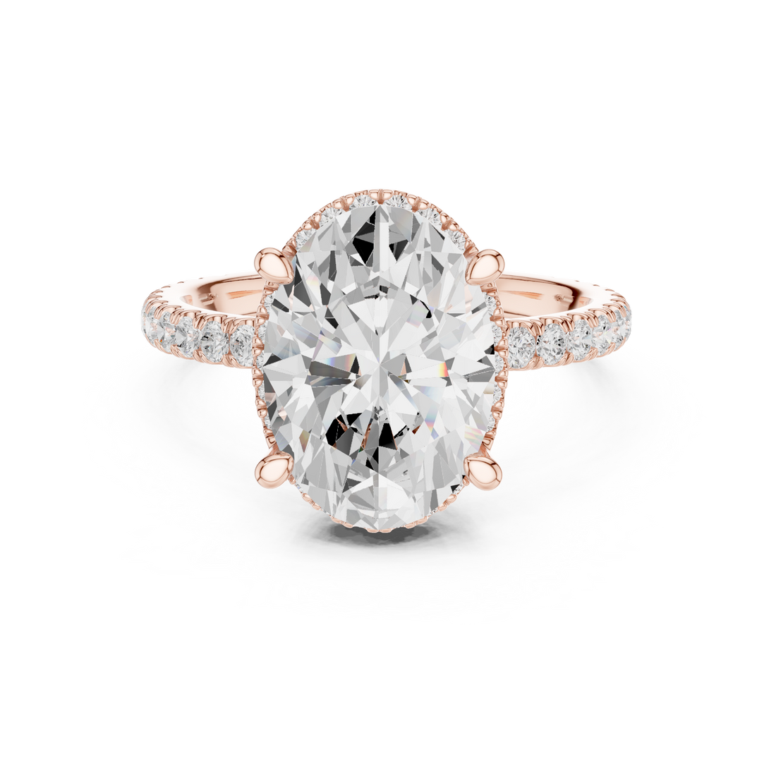 Sparkling Oval Cut Diamond Engagement Ring with Pavé Diamond Band close-up accent detail
